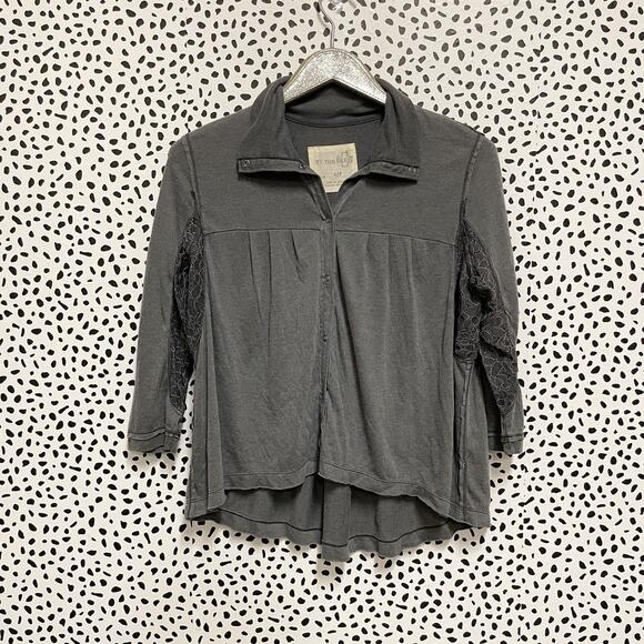 We the Free People Gray Snap Up Lace Detail Swing Top Size Small S - Picture 1 of 6